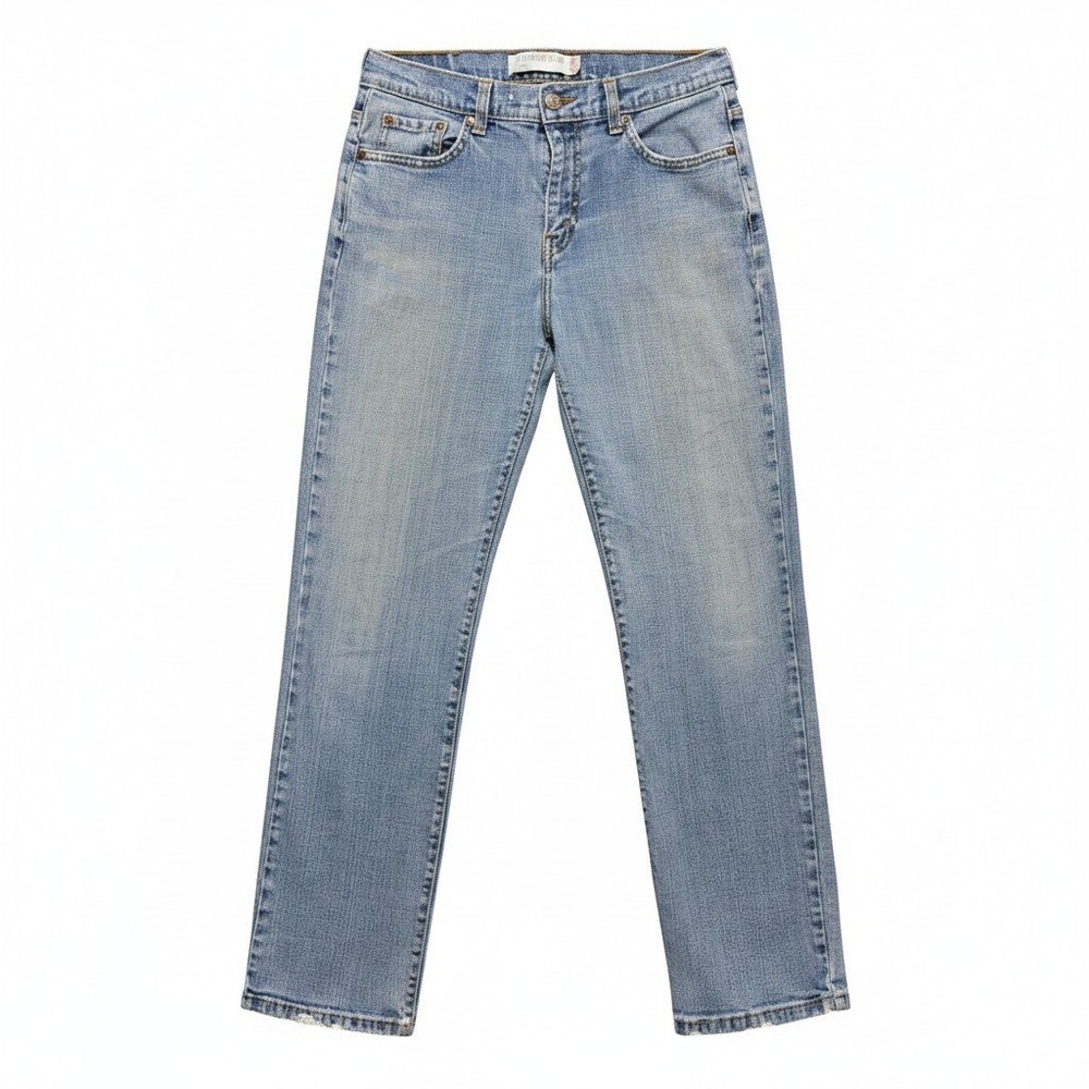 Levi's 505 Straight Leg Jeans Womens 8S Light Blue Good Stretch Denim Distressed